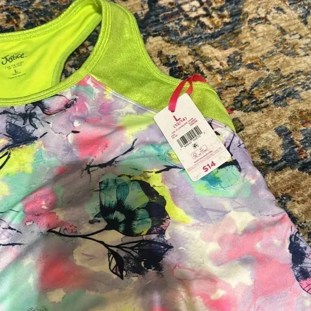NWT justice bright neon tank top shirt girls large 12/14